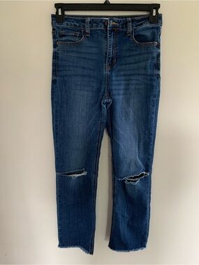 Harper Dark Blue Ripped Straight-Leg Women’s Crop Jeans